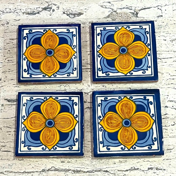 SALE! 4 gorgeous western art tile coasters. Natural stone with beautiful designs - Picture 2 of 6
